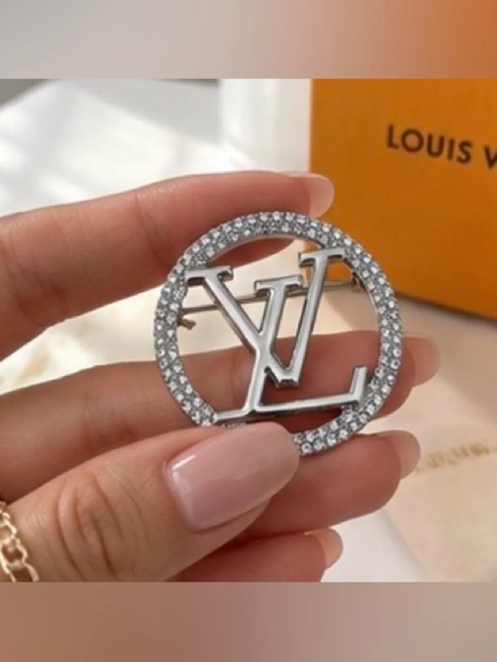 Silver Tone Rhinestone Monogram Statement Brooch Pin